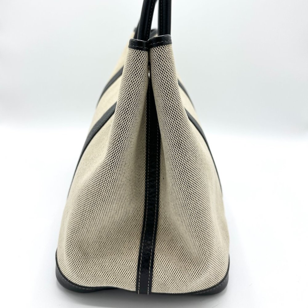 Hermes Canvas/Black Buffle Leather Garden Party 36 - Picture 2 of 11